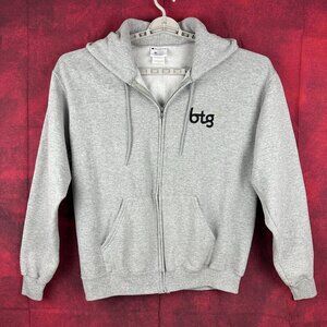 CHAMPION UNISEX GREY ZIP-UP HOODIE WITH BTG LOGO, 2 POCKETS, FLEECE INTERIOR, L